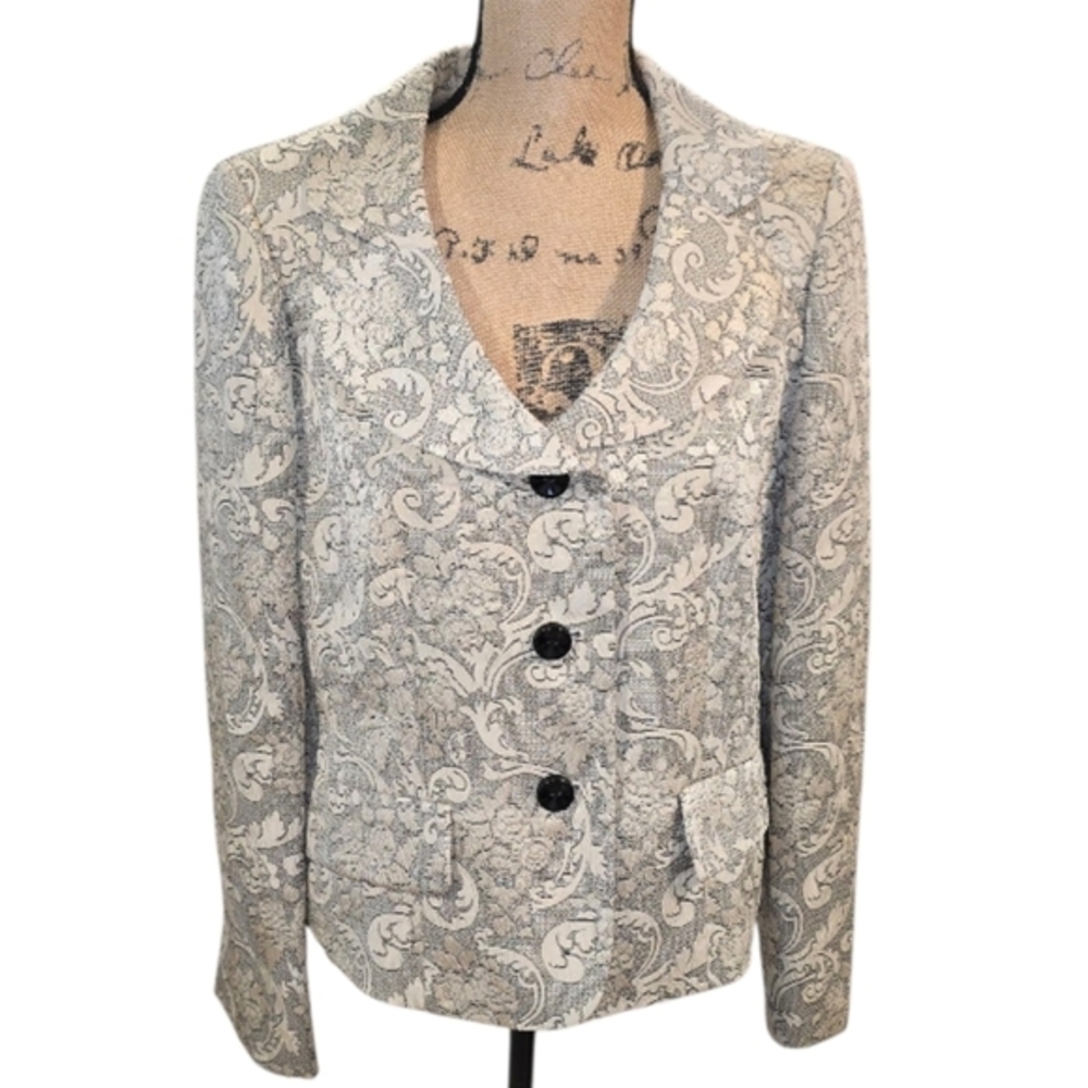 Evan Picone Floral Damask Print Blazer Jacket Button Front Career Office Coat 12